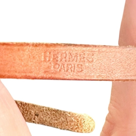 Authentic HERMES Brown Leather Hapi Barenia Silver Buckle Bracelet with Box - Picture 6 of 14